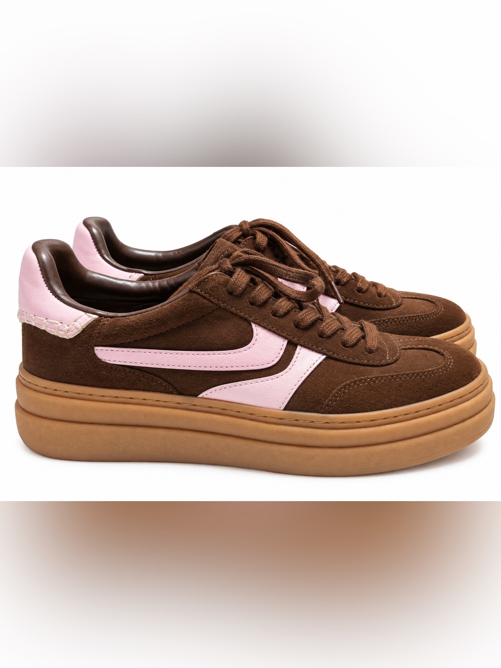 Steve Madden Brown Suede Pink Platform Sneakers Size 8.5